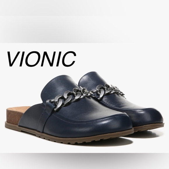 Vionic / Women’s Georgie Mules / Leather Upper Orthotic Navy Nappa / Size 8.5 - Picture 1 of 9